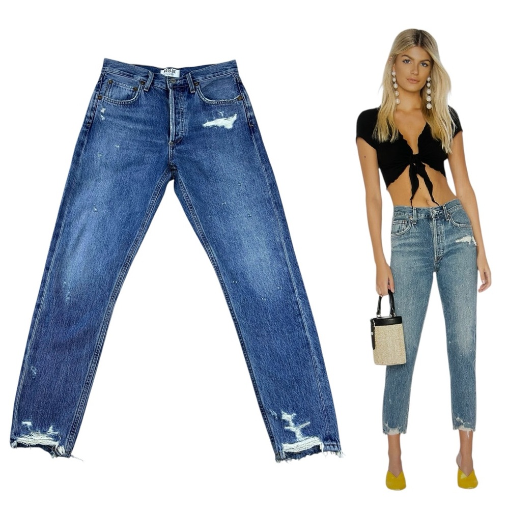 AGOLDE Jamie Jeans High Rise Classic Sz 25 Straight Slim Leg Distressed Bratcore